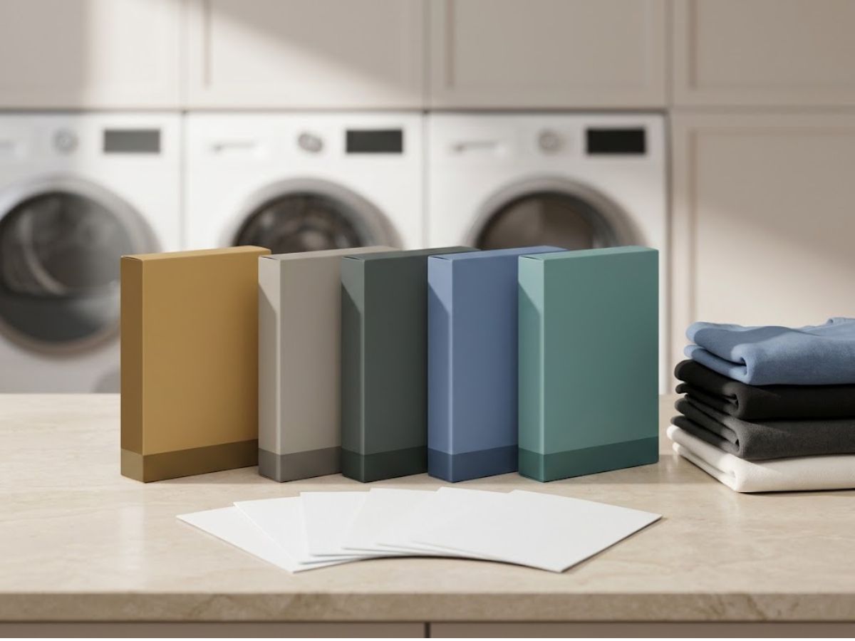 Whitening, white, black, blue and targeted fabric-care sheet packaging