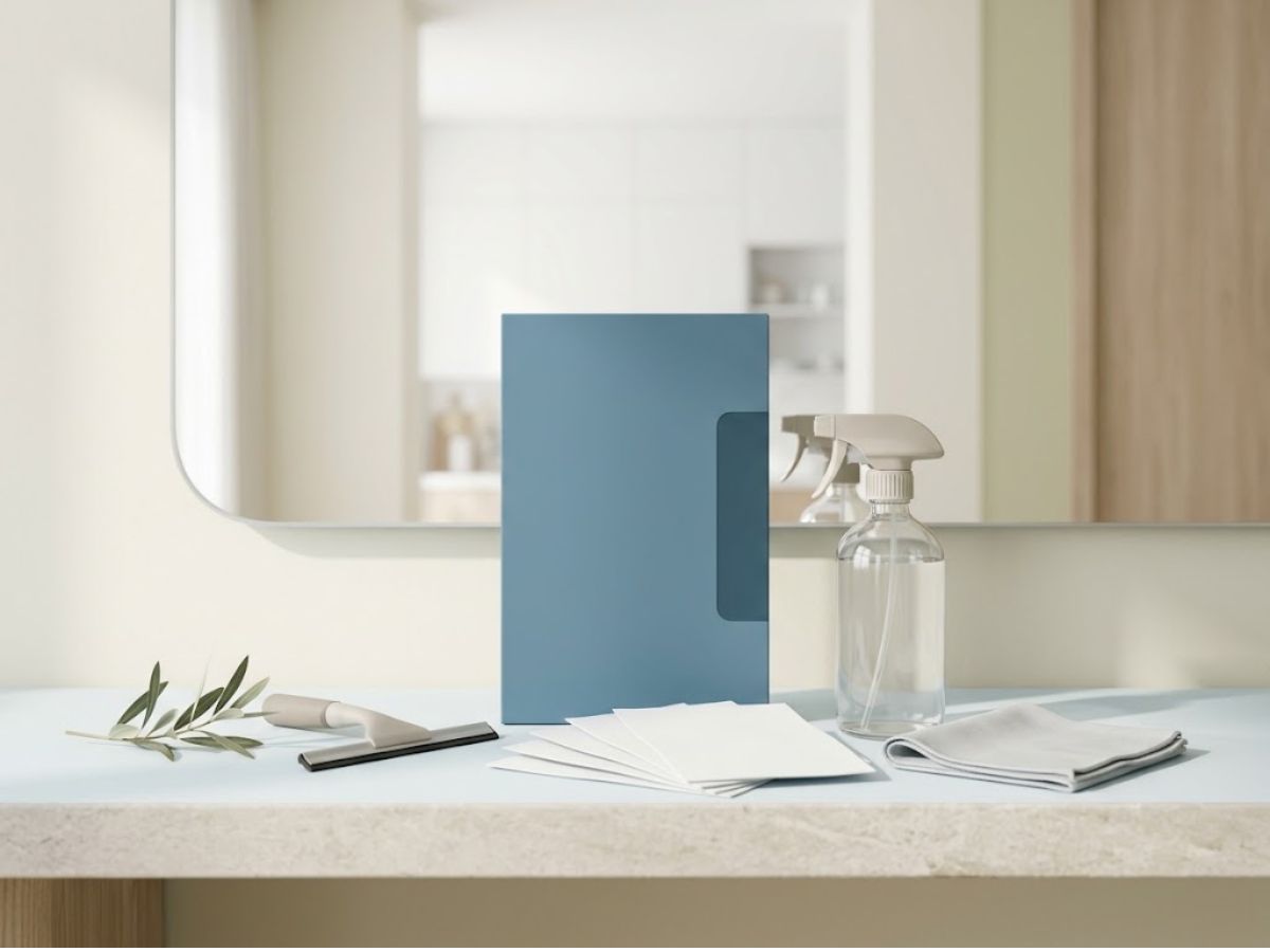 Glass and mirror cleaning sheets with a reusable spray bottle and glass cloth
