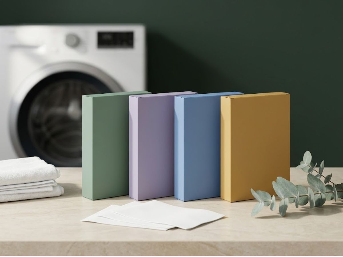 Laundry detergent, fabric softener, colour catcher and fabric-care sheet packaging